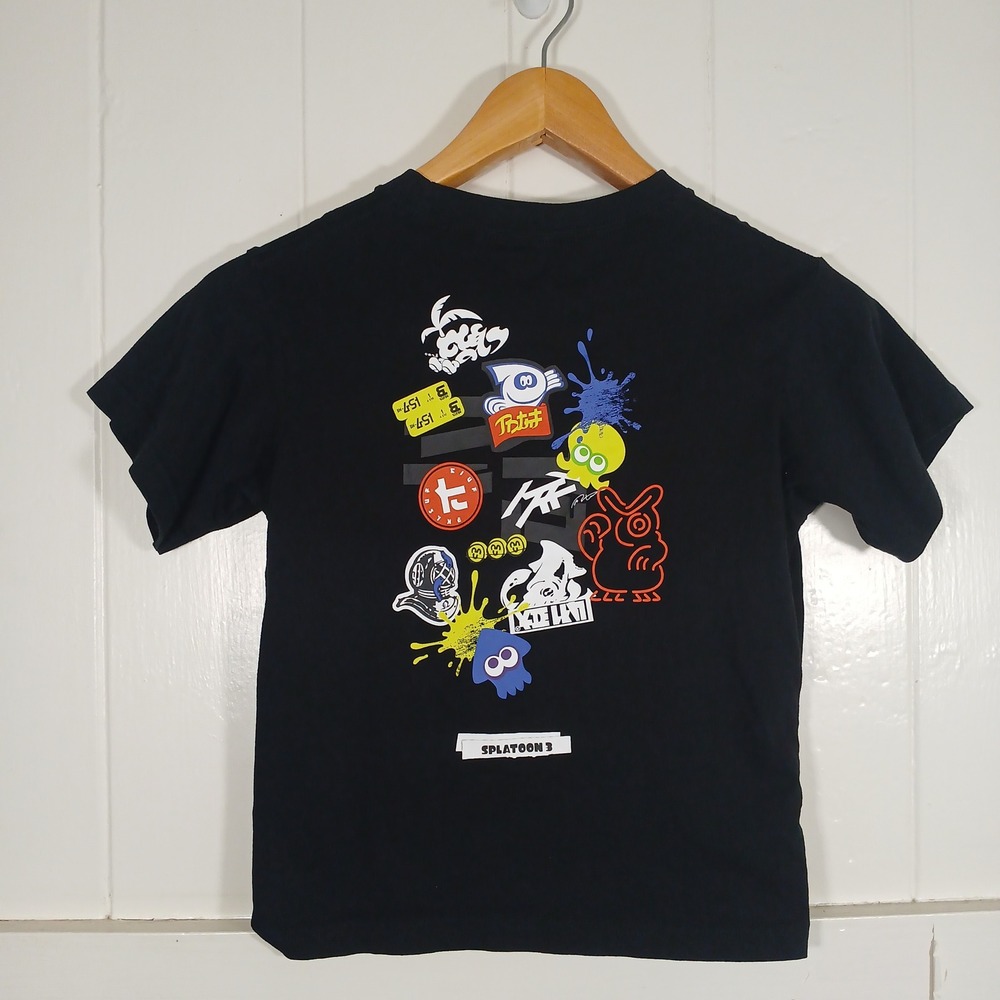 Uniqlo Splatoon 3 T-Shirt Kids Size 5-6 Black Nintendo Graphic Tee‎ Short Sleeve